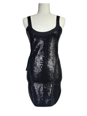 black bebe sequins overall straps dress
